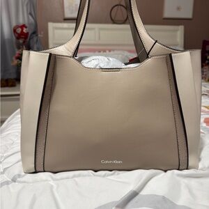 Calvin Klein Cream and Black Tote Bag